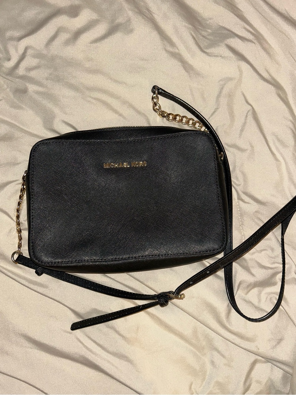 Michael Kors Black Crossbody with Gold Chain Accent